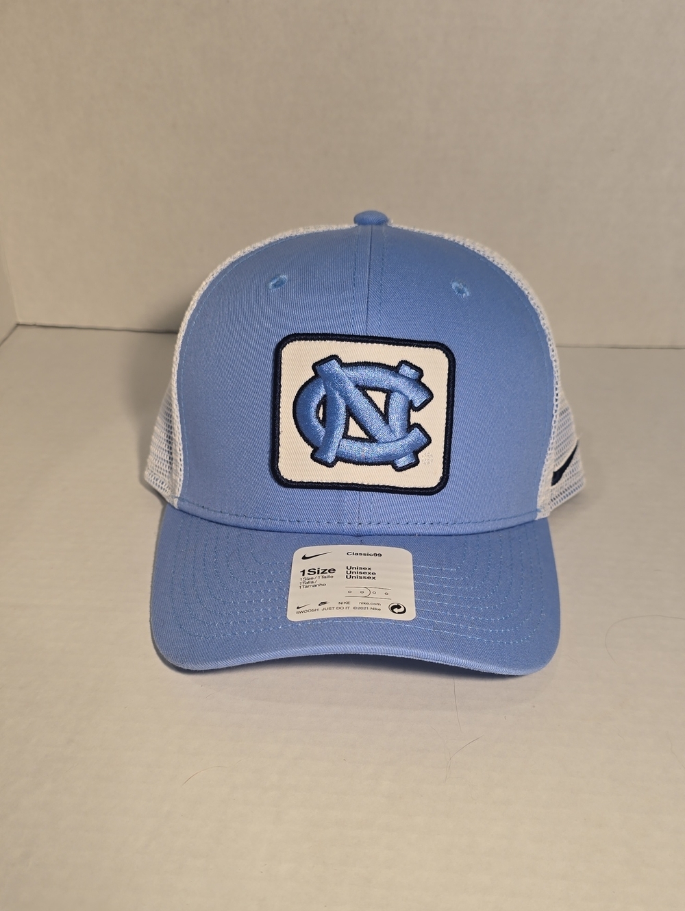 Nike Two-Tone Carolina Blue & White Trucker Hat with UNC Patch
